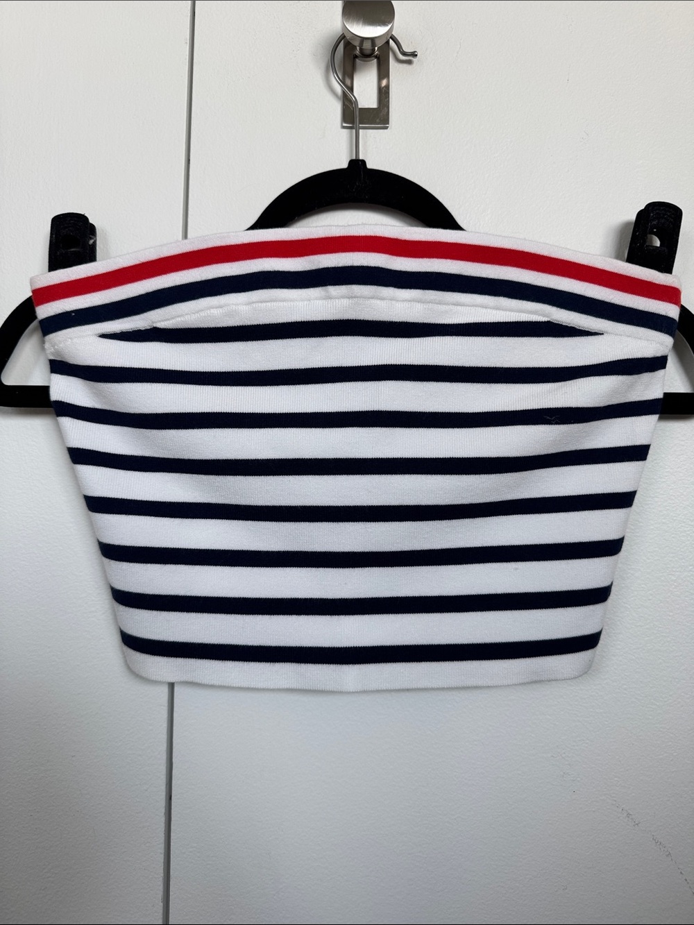 LOFT White Navy Red Striped Strapless Crop Top